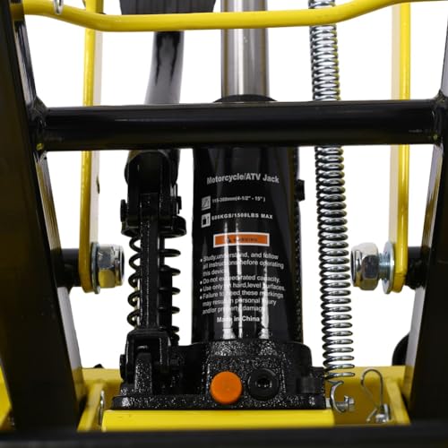 Image of Hydraulic Motorcycle Lift Jack, 1500 LBS Capacity Foot-Operated Motorcycle Lift Table, ATV Scissor Lift Jack with 4.5 inch - 15 inch Lifting Range, Portable Motorcycle Lift Table with Wheels Yellow