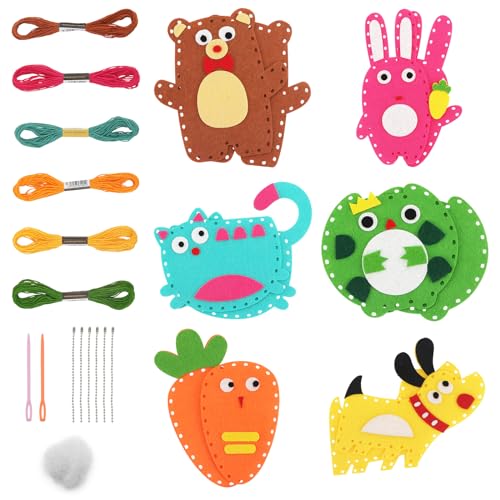 Bomtop Kits de costura de fieltro animal, kit de costura para niños, artes y artesanías para principiantes, kit de bricolaje de fieltro, juguetes de coser DIY, kits de costura para principiantes para