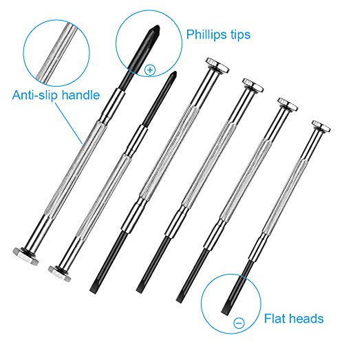 Screwdriver Set, Precision 6 Different Size Flathead and Phillips Screwdrivers Set, 6Pcs Premium Small Eyeglasses Screwdriver Kit for Glasses, Electronics, Watch, Computer, Toys- with Case by ESINAM