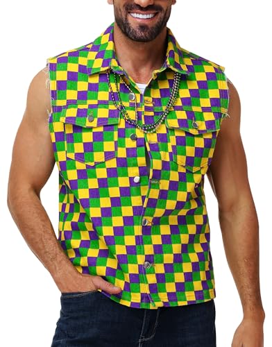Image of AOBUTE Mens 4th of July Denim Vest American Flag Print Sleeveless Jean Jacket