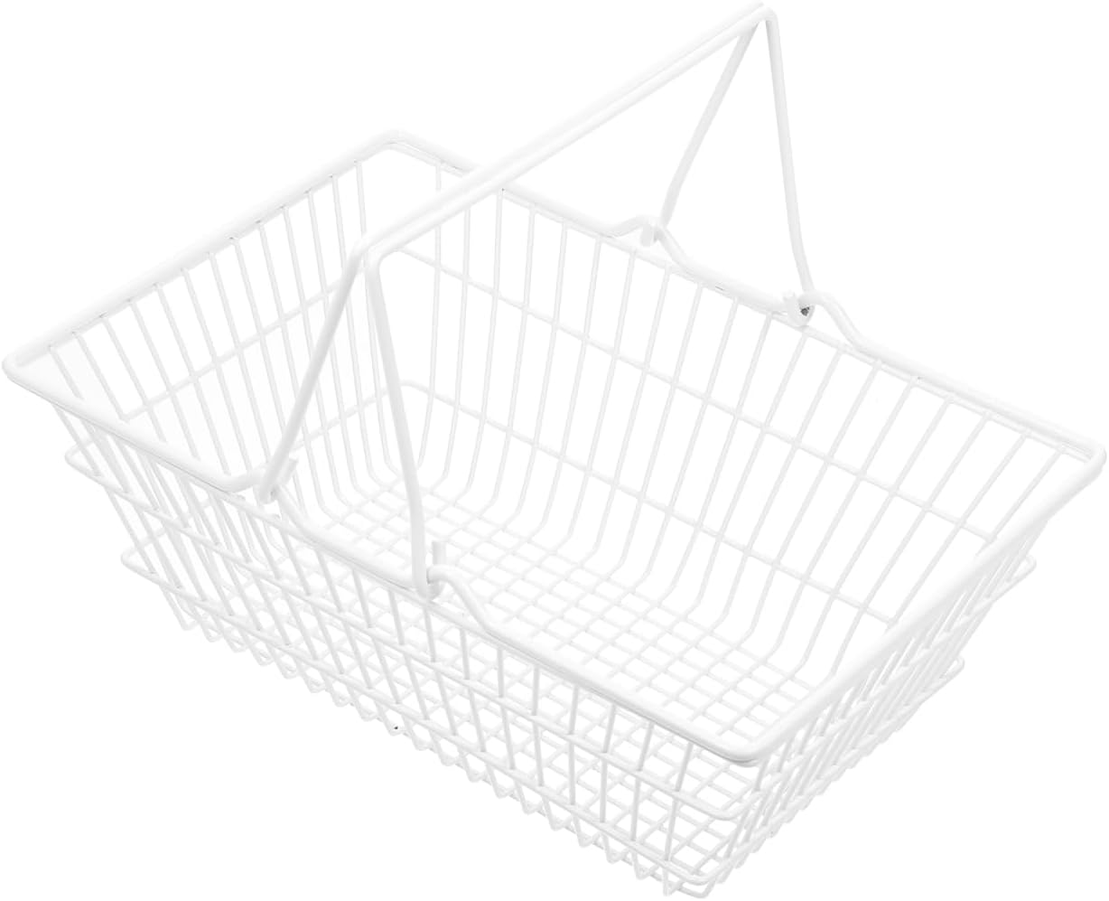 jojofuny Handheld Shopping Room Portable Small Container Wire Practical Metal Iron Basket Bin Xx L Makeup Sundries Countertop Hanging Kitchen Design Desktop with Office Mini White Inch image 2