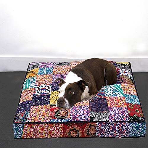 Floor Cushion Cotton Square Patchwork Meditation Yoga Floor Pillow Boho Seating Cushion For Home Sofa Pouf Cover Multi Patches Daybed Oversized Ottoman Dog Bed Cover (Cover) #TOP1