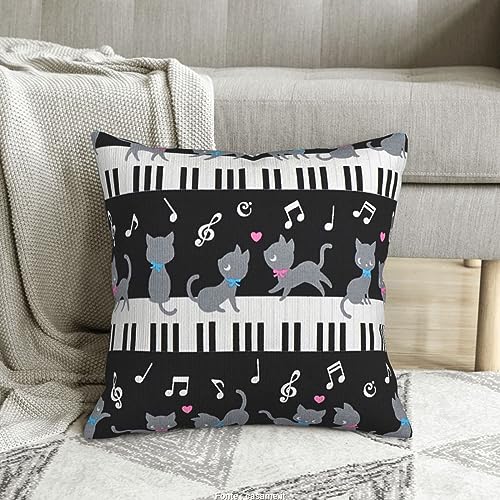 Housse de coussin velours côtelé imprimé chat musique carré - 8
