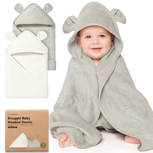 Image of KeaBabies 2-Pack Hooded Baby Towels for Newborn - 30x30 Soft & Absorbent Viscose from Bamboo Baby Bath Towels with Hood for Infant, Toddler,Kids,Boys Girls,Newborn Bath Essentials (Graphite, Petite)