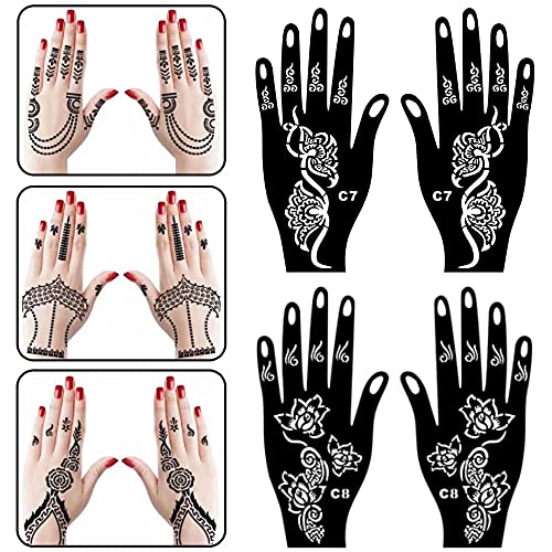 NewCraft 4 Sheets Temporary Tattoo Stencil Kit for Temporary Tattoo Ink, Giltter Airbrush Tattoo Stencils Arabian Tattoo Stickers for Women Men Kids Hand Body Markers C7/8