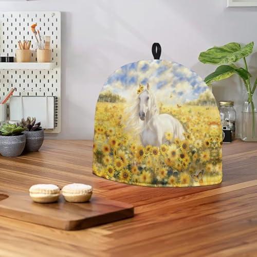Image of Sunflower Horse Print Handmade Tea Cozy Kitchen Home Decorations Teas Cosy Creative Gifts Tea Cozies for Teapot Keep Warm Double Tnsulated Kettle Cover for Office