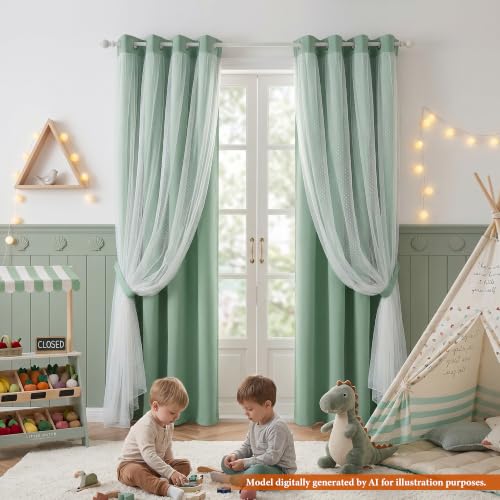 Image of MYSKY HOME Green Blackout Curtains for Kids Bedroom 95 Inches Long,2 Panels