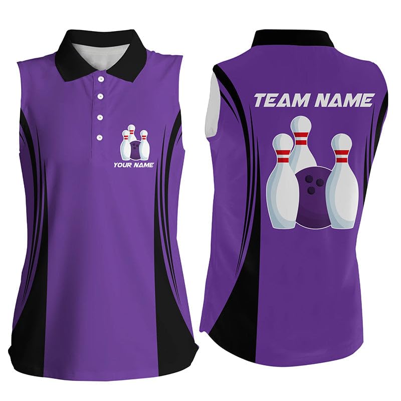 Personalized Womens Bowling Shirts, Bowling Shirts for Women, Retro Bowling Sleeveless Polo Shirts Custom Team Bowling Jersey, Gift for Bowlers, Ladies Bowling Shirt, Bowling Gifts for Women