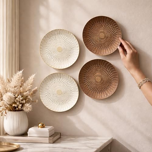 Image of Art Street Set of 4 MDF Decorative,Wall Hanging Plates for Home,Living Room,Hotel Bedroom And Office Decor Show Pieces, Mothers Day Gift, (Grey & White, Size 8 x 8 Inch)