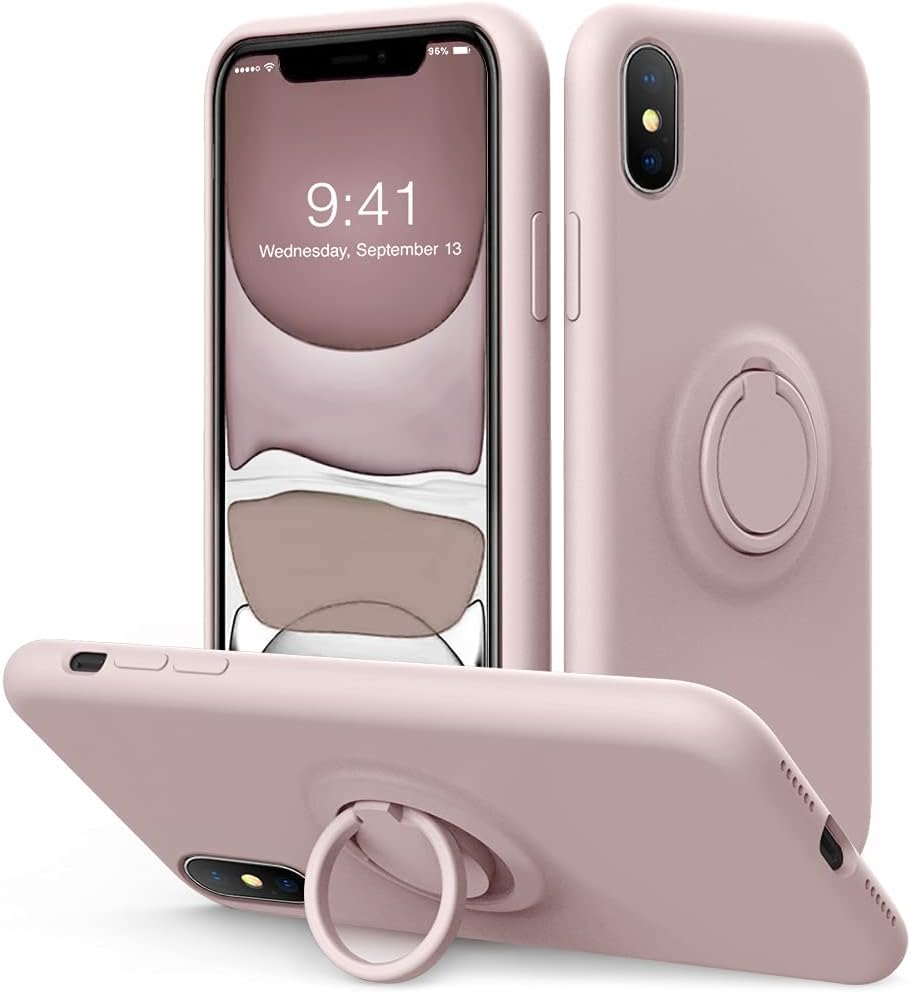 Vooii for iPhone Xs Max Case with Kickstand | Baby Grade Liquid Silicone | 10ft Drop Tested Protective, Microfiber Lining Shockproof Full-Body Cover Case for iPhone Xs Max(Pink Sand)