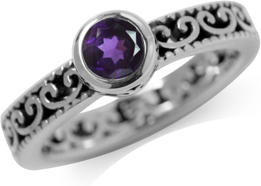 Silvershake Genuine Birthstone Gemstone 925 Sterling Silver Eternity Style Stackable Filigree Ring