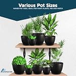 Lifemaster Plant Pots with Multi Drainage Holes - 5 Pieces Versatile, Sturdy Plastic, Stackable Design Home Decor Flower Pots for Indoor and Outdoor Gardening - Black