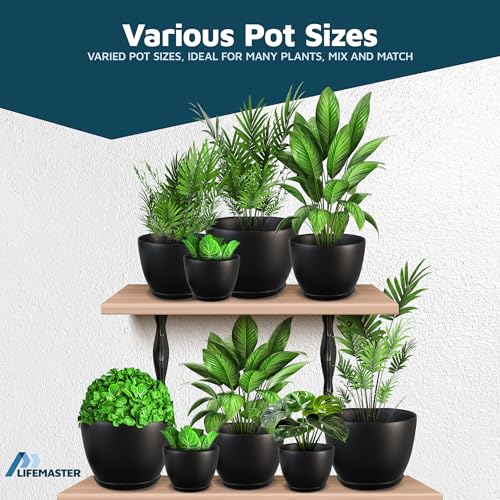 Plant Pots with Multi Drainage Holes - 5 Pieces Versatile, Sturdy Plastic, Stackable Design Home Decor Flower Pots for Indoor and Outdoor Gardening - Black - Image 5