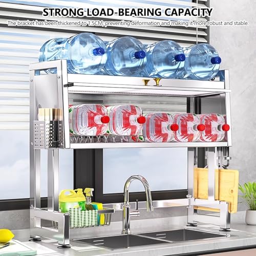 Estante para platos para fregadero, organizador de encimera de cocina ajustable que ahorra espacio para platos, cuencos y suministros de limpieza, resistente al óxido, fácil de instalar, diseño