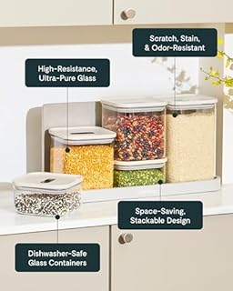 Caraway 2.5qt Glass Airtight Food Storage Containers with Lids - Non-Toxic, BPA-Free Kitchen Storage Container - Stackable, Space-Saving Airtight Containers for Pantry, Dry Goods - 2 Pack - Cream