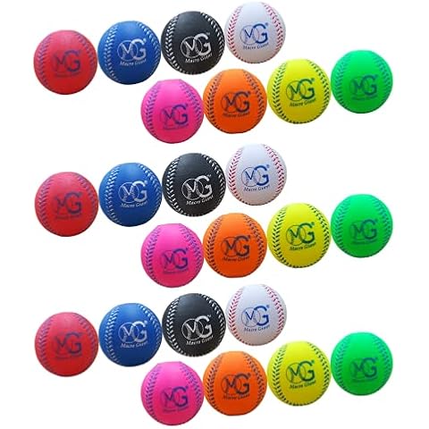 Macro Giant 2.8 Inch / 7 cm (diameter), 9-Inch (circumference) PU Foam Baseball, Set of 24, Assorted Colors, Baseball Training Practice, Beginner, Parenting Activity, Kid Toy Ball Cover