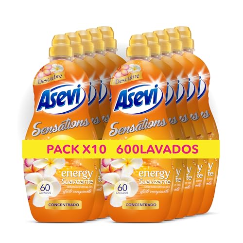 Asevi Suavizante para Ropa Sensations Energy - Suavizante Concentrado para Lavadora con Fragancia Energizante - Esencias Naturales - Suavidad Duradera para Todo Tipo de Tejidos - 10x60 Lavados