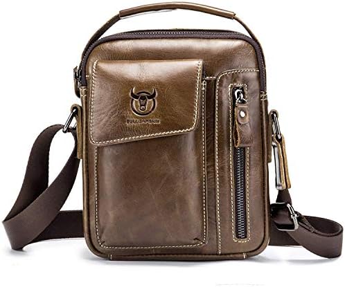 BULL CAPTAIN Mens Shoulder Bag Vintage Fashion Genuine Leather Cross Body Satchel Bag For Business Casual Travel Brown