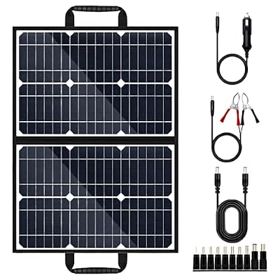 42W Foldable Solar Panel, Monocrystalline for Excellent Efficiency, Portable Outdoor Camping & Emergency Charger with Multiple Cables, Adaptors, 22.4 x 16.6 in