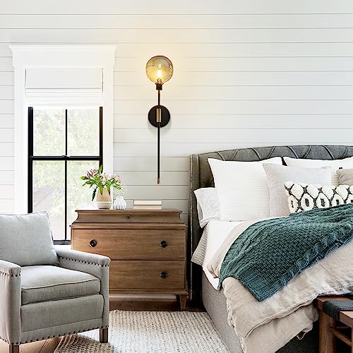 Image of KCO Lighting Modern Glass Globe Wall Sconce Light Set of Two Brass and Black Large Light Contemporary Smoke Glass Hallway Long Sconce Wall Light Set of 2