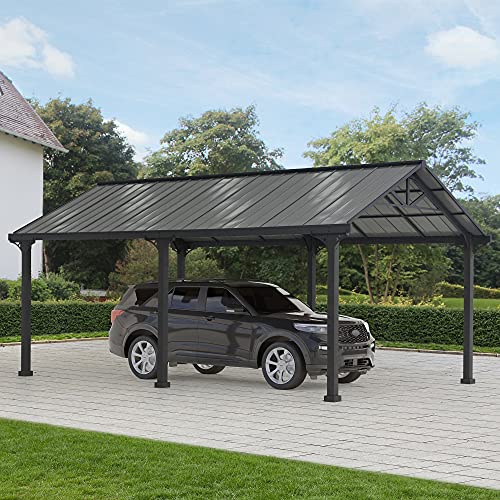 AutoCove 20 ft. x 12 ft. Heavy Duty Carport Garage Car Shelter, Outdoor Gazebo with Powder-Coated Rust-Resistant Steel Roof and Frame, Gray and Dark Gray