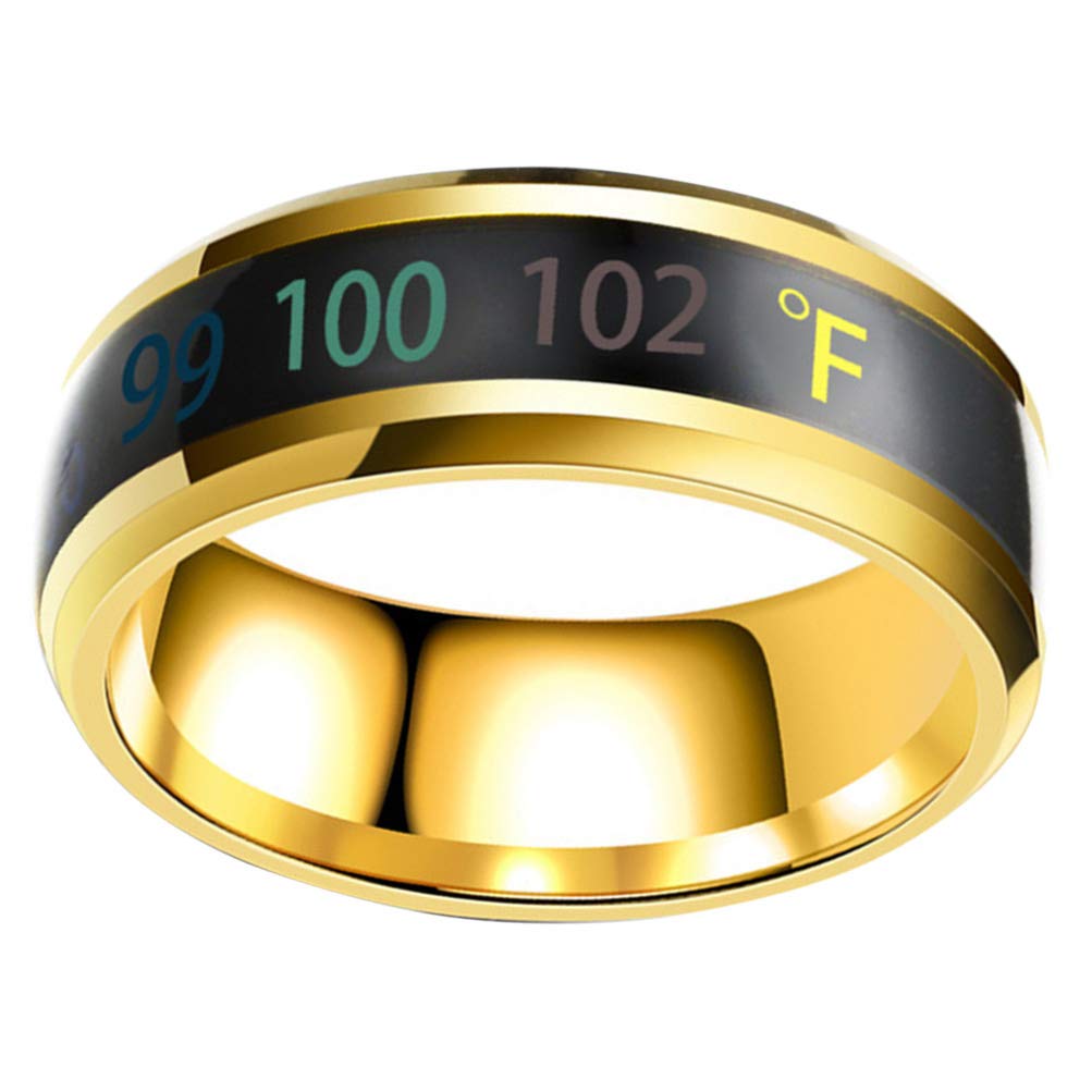 Happyyami Temperature Monitor Ring Fahrenheit Digital Thermometer Body Temperature Smart Rings Steel Band Finger Ring No 6
