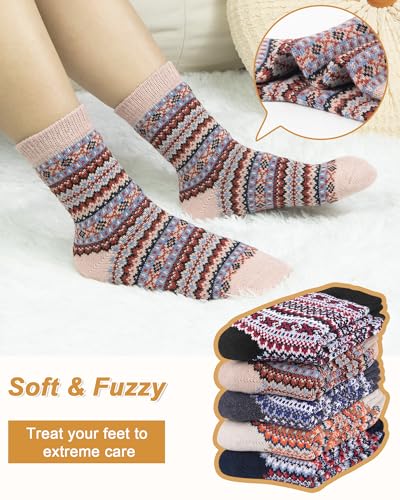 Senker Fashion Wool Socks for Women, Crew Boot Warm Sock for Hiking Trekking Work Outdoor Winter Gifts for Women Mom Her