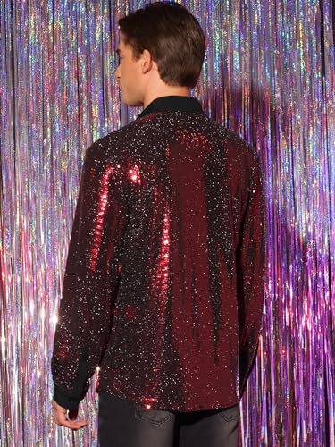 Lars Amadeus Sequin Shirts for Men's Long Sleeves Button Down Disco Party Metallic Shiny Shirts3