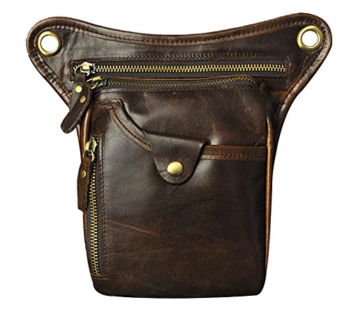 Genda 2Archer Los Hombres Bolsa de Pierna de Cuero, Bolso de la Cintura Genuina/Moto (Café)