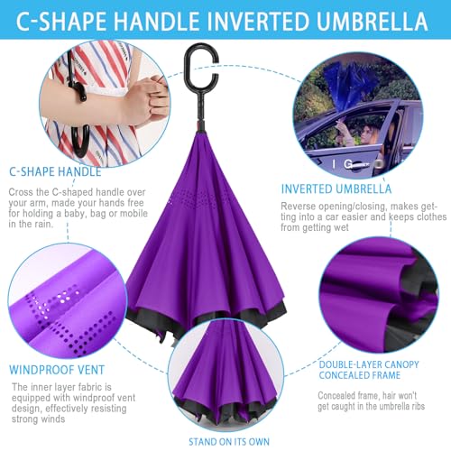 Spar. Saa Double Layer Inverted Umbrella with C-Shaped Handle, Anti-UV Waterproof Windproof Straight Umbrella for Car Rain Outdoor Use - Thumbnail 3