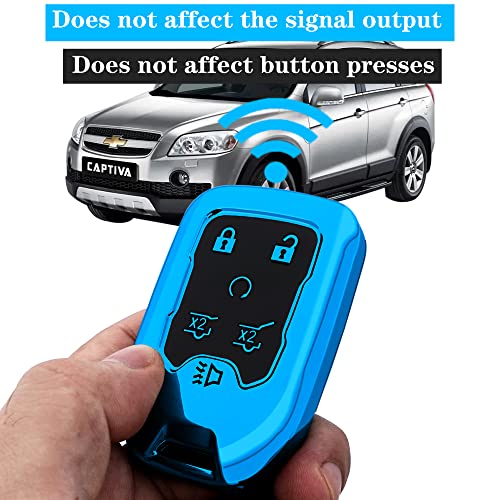 Kirsnda For Chevrolet Key Fob Cover Case With Keychain,Soft Tpu Key Shell/Skin,6-Buttons Fit Chevy Suburban Tahoe For Gmc Yukon Remote Key Vehicle Accessories(Blue) #TOP5