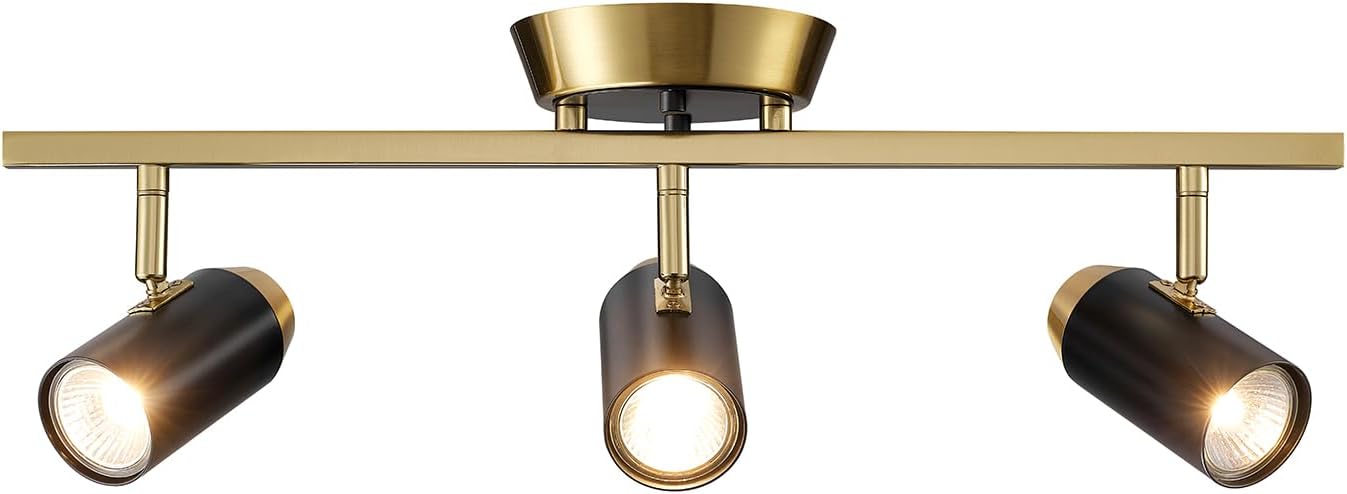Globe Electric 3-Light Track Lighting, Adjustable Heads, Matte Brass with Black Accents, 21-Inch Dimmable Track Bar for Modern Kitchen & Ceiling Lighting