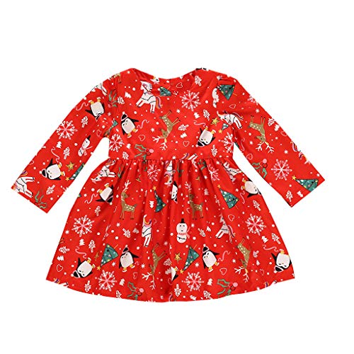 Preisvergleich Produktbild Oliviavane Kinder Weihnachten Kleidung Baby Mädchen Langarm Prinzessin Kleid Kinder Langarm Weihnachten Cartoon Print Rock Kleid 6Monat- 4Jahre
