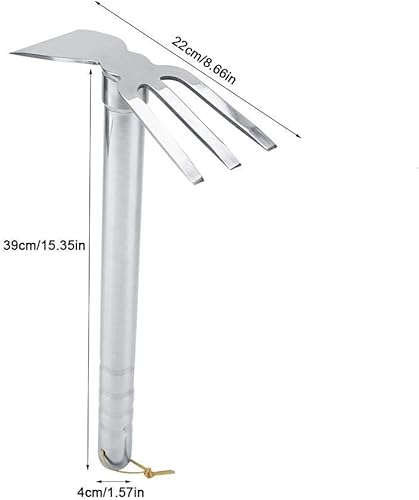 Miniatura 2 de Azada y rastrillo 2 en 1 de doble propósito de acero, mango de goma, rastrillo de garra corta, herramienta de jardín al aire libre para aflojar el