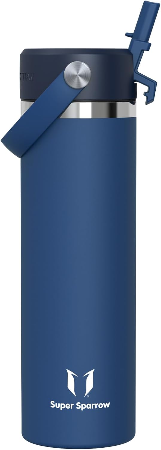 Super Sparrow Borraccia Termica - 500ml/750ml/1L/1.2L - SwivelSip Bottiglia Acciaio Inox - Senza BPA Borracce Termiche, Borraccia con Cannuccia Ergonomica per Scuola, Sportiva, Campeggio, Palestra