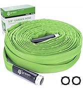 Green Expert Flat Garden Lightweight Hose Water Hose with 3/4" GHT Metal Adapters Easy Installati...
