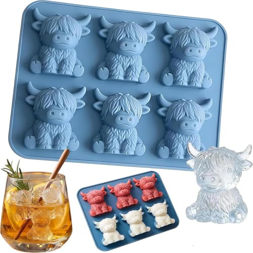 3 Moldes para hielo en forma de vaca Highland, 3D, silicona miniatura 1