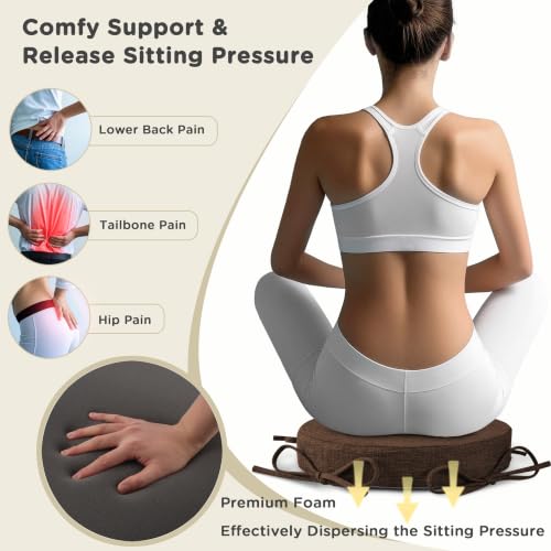 Image of AddGrace Round Bar Stool Cushions with Ties Set of 2 Non Slip Seat Cushions 12x12 Inch Washable Chair Pads Removable Washable Cover Coffee