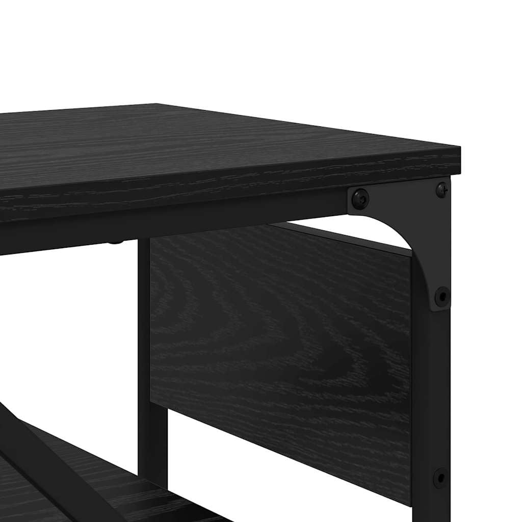 Stolik konsolowy, czarny, imitacja dębu, 105 x 30 x 75 cm, materiał drewnopochodny z 2 półkami, styl industrialny, wytrzymały, wszechstronny jako stolik pomocniczy, trwały