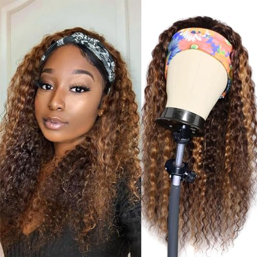 Image of Punmasa Headband Wig Human Hair Deep Wave 4 /27 Human Hair Headband wigs for women Glueless None Lace Front Wig Machine Made 150% Density headband wig human hair with Headbands (16Inch)