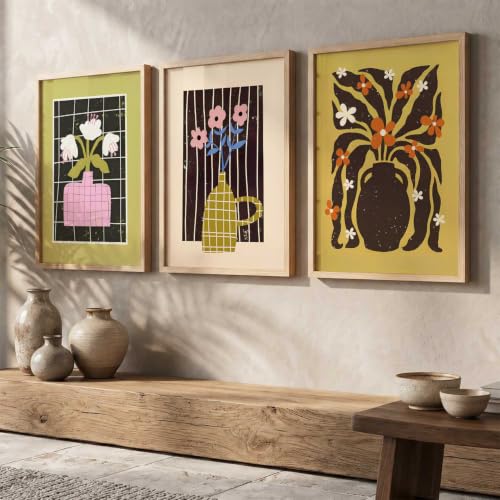 Image of kotart Boho Art Home Decoration Painting | Aesthetic Paintings With Frame For Living Room Bed Room Hotel Wall Decor Digital Reprint Set of 3 (20x30 Inch)