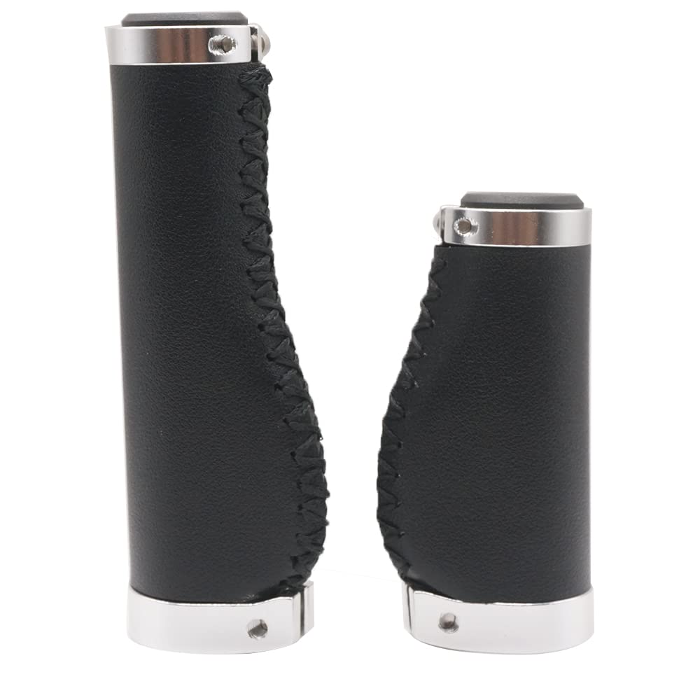 BBxunsless Bike Handle Grips 135/95mm Long/Short Grips Non-Slip PVC Microfiber Leather Ergonomic Hand-Sewn Casual Retro Double Lock-on Handlebar Lever for MTB,Road Bike (Black-A)