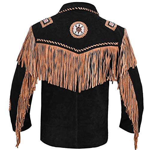 Mens Cowboy Western Suede Leather Jacket with Bones Beads Fringes- Bikers Style Mens Classic Fashion.2