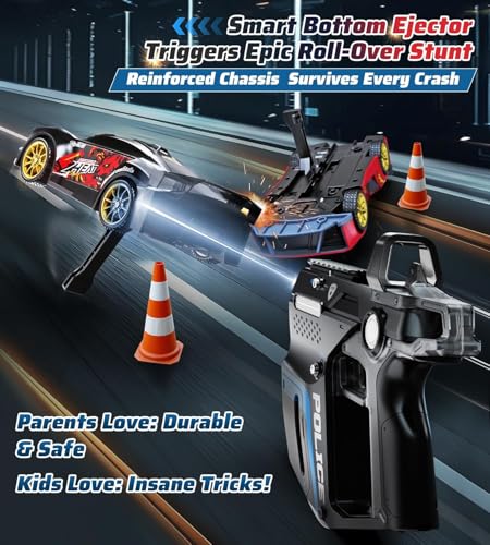 Image of PLUSPOINT Infrared Battle RC Car Toy Black 3-in-1 Drift Car Racing 2 Player Interactive Set with Infrared Gun, Shooting & Flip Family Friendly Chase Game 2.4GHz Remote Control Car Toy for Kids Ages 6+