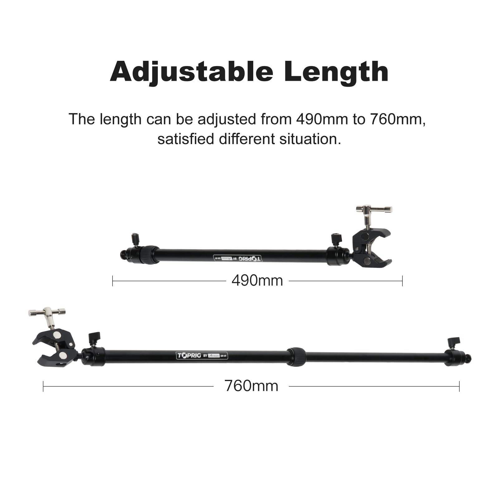Accsoon Toprig Camera Slider Support Arms Stabilizer Tripod with C Clamps Adjustable Extendable Arm for Increasing Stability, Alluminium Alloy Multi-Angle Support Rods for Video Slider Shooting (2Pcs)
