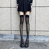 Harajuku Japanische Oberschenkel Hohe Strümpfe Frauen Dünne Schwarze Gothic Buchstaben Overknee Socken Lolita Kawaii Süße Mädchen Lange Socken,Schwarz,Einheitsgröße