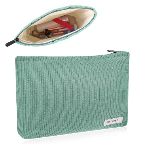 Cosmetic Bags for Women Makeup Bag Organizer Small Mini Makeup Pouch for Purse Corduroy Makeup Pouch Travel Cosmetic Bag Skin Care Bag with Metal Zipper for Travel Toiletry Girls Gift (Green)