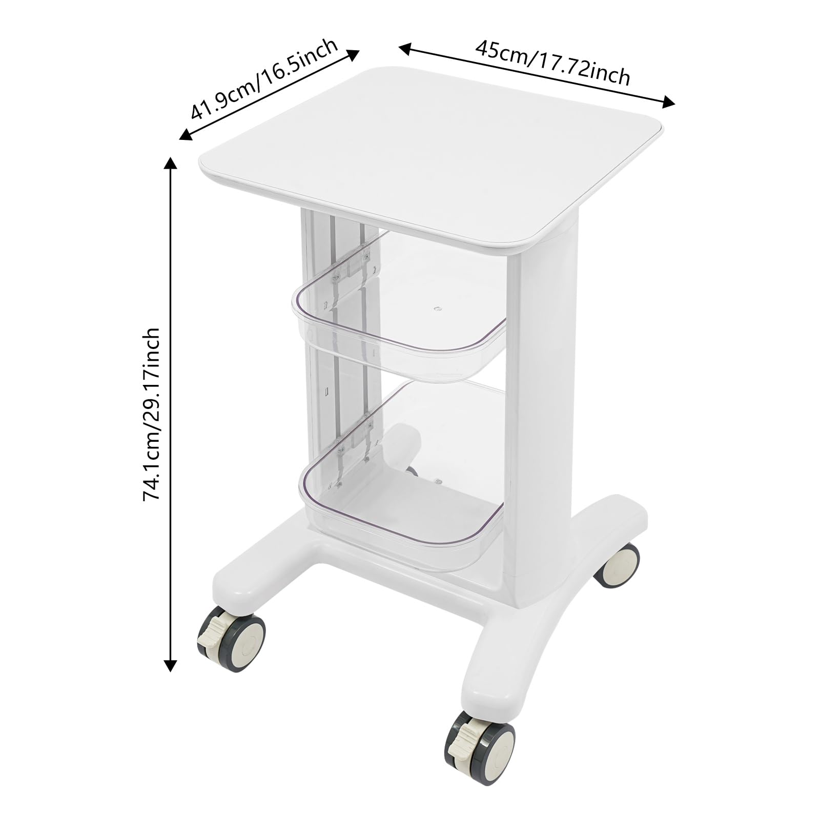 Carrello per salone di bellezza mobile, supporto per strumenti di bellezza a 3 livelli, ABS robusto, capacità 50 kg, ruote universali bloccabili, ideale per saloni e spa