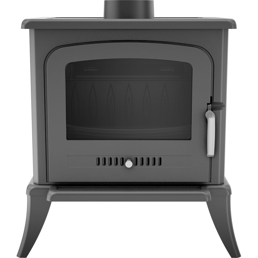 KRATKI Stufa a legna in ghisa KOZA K7 5kW Ø130mm - riscaldamento efficiente gamma di potenza 3-8kW, Stufa in ghisa ECO-DESIGN Stufe Classe di efficienza energetica A con Guanti termoresistenti inclusi