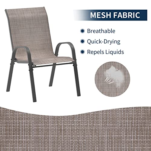 Image of Amopatio Patio Chairs Set of 8, Outdoor Stackable Dining Chairs for All Weather, Breathable Garden Outdoor Furniture for Backyard Deck, Light Brown